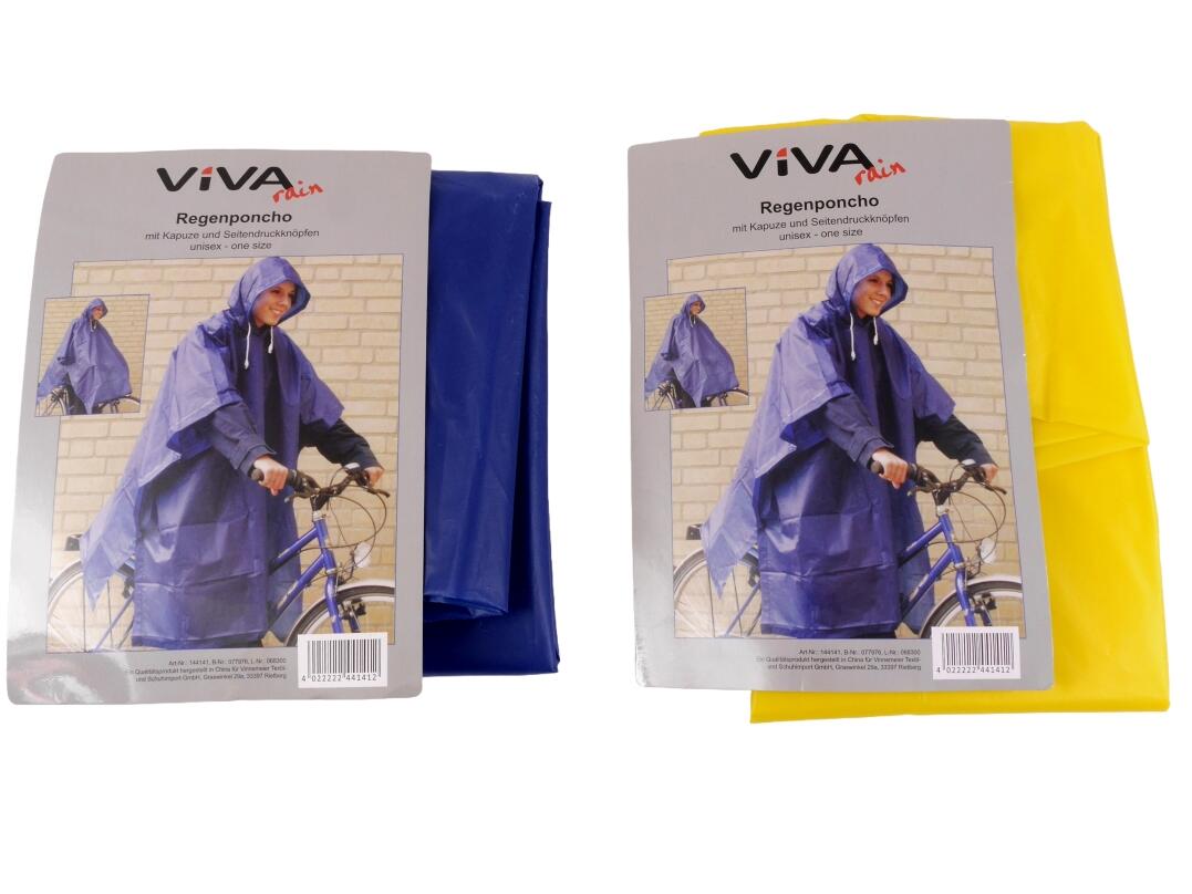Regenponcho mit Kapuze blau, gelb VE 24
