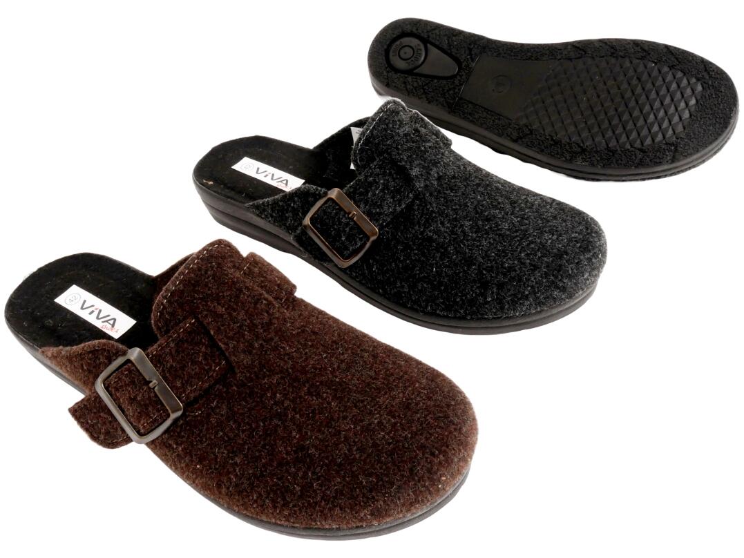 He Hauspantolette Filz mit Schnalle 41-46 VE 12