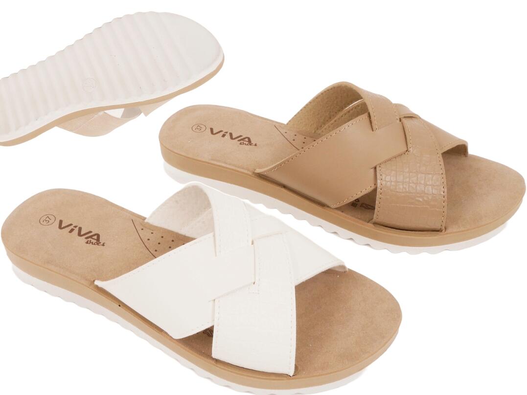 Damen Pantolette Kreuzband Kroko,36-41,VE 12