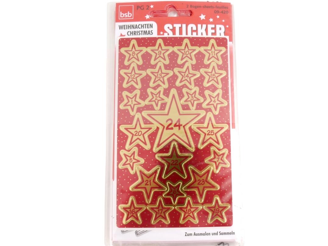 Weihnachts-Sticker, Advendstszahlen 1 - 24