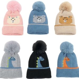 Kd Strickmütze mit Bär/Dino und Bommel VE 40