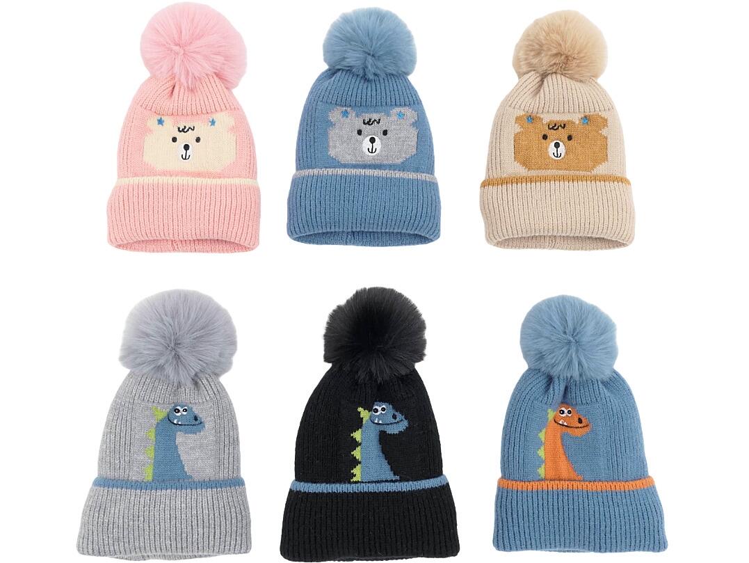 Kd Strickmütze mit Bär/Dino und Bommel VE 40