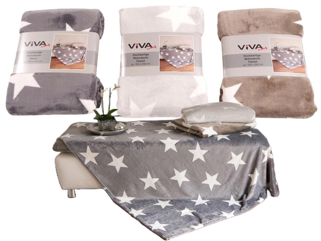 Wohndecke Flanell Sterne 180 x 220 cm VE 12