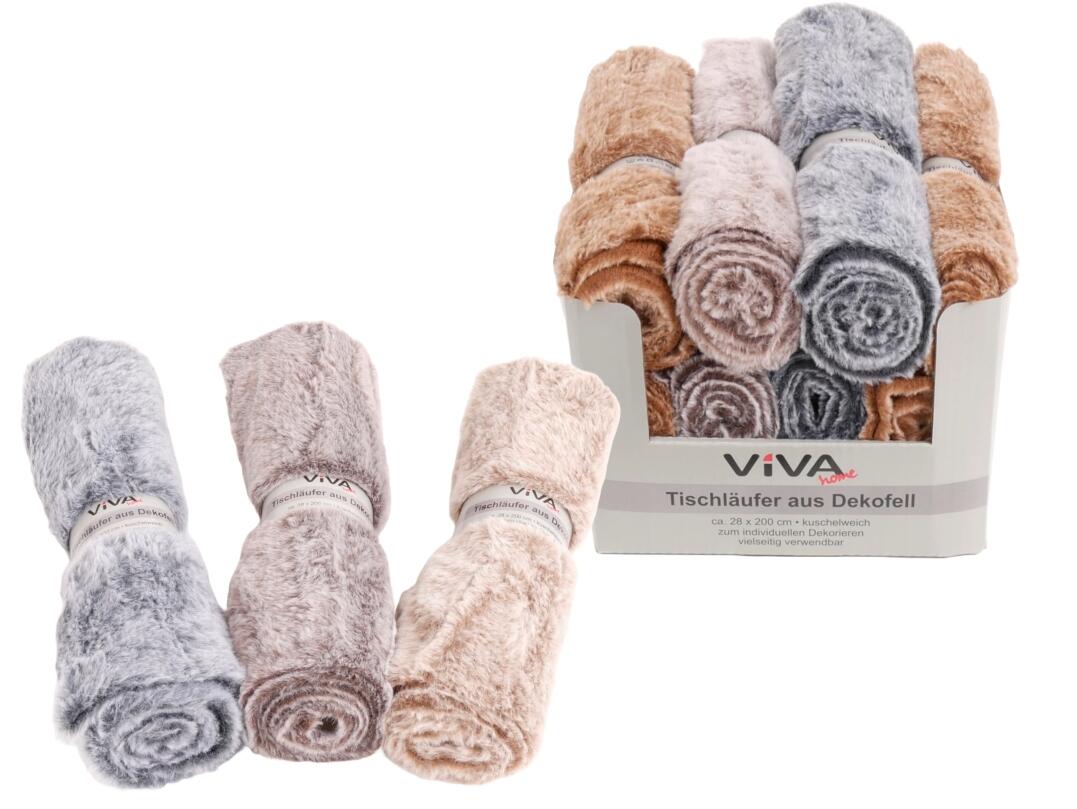 Tischläufer aus Dekofell 28x200 cm tip white VE 12