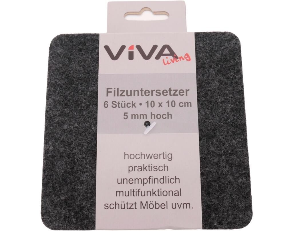 Filzuntersetzer 6er 10 x 10cm Stärke 5mm VE96