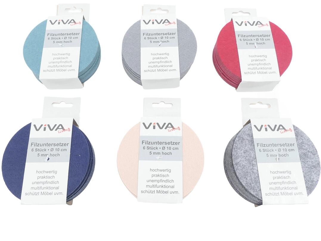 Filzuntersetzer 6er rund 10 cm Stärke 5mm VE 96