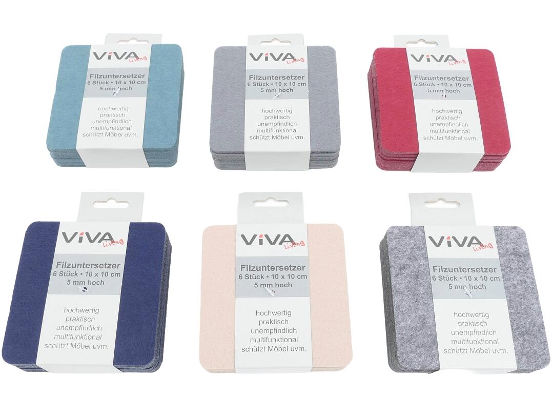 Filzuntersetzer 6er 10 x 10cm Stärke 5mm VE 96