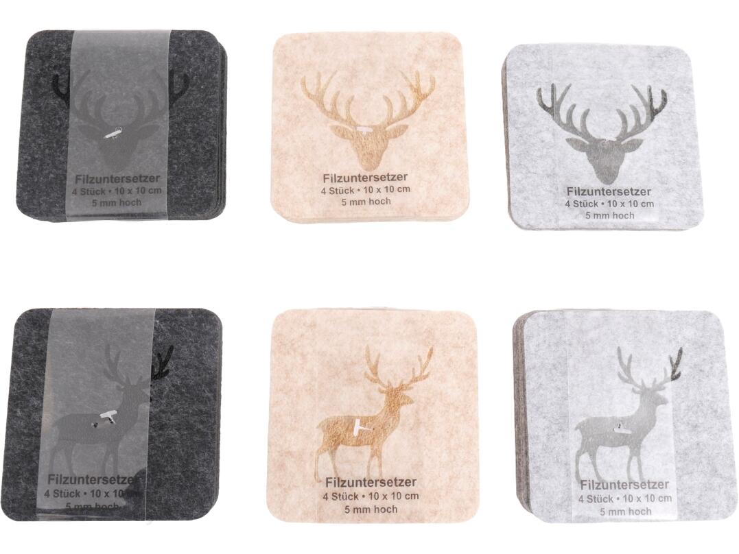 Filzuntersetzer 4er 10 x 10cm Stärke 5mm VE 96