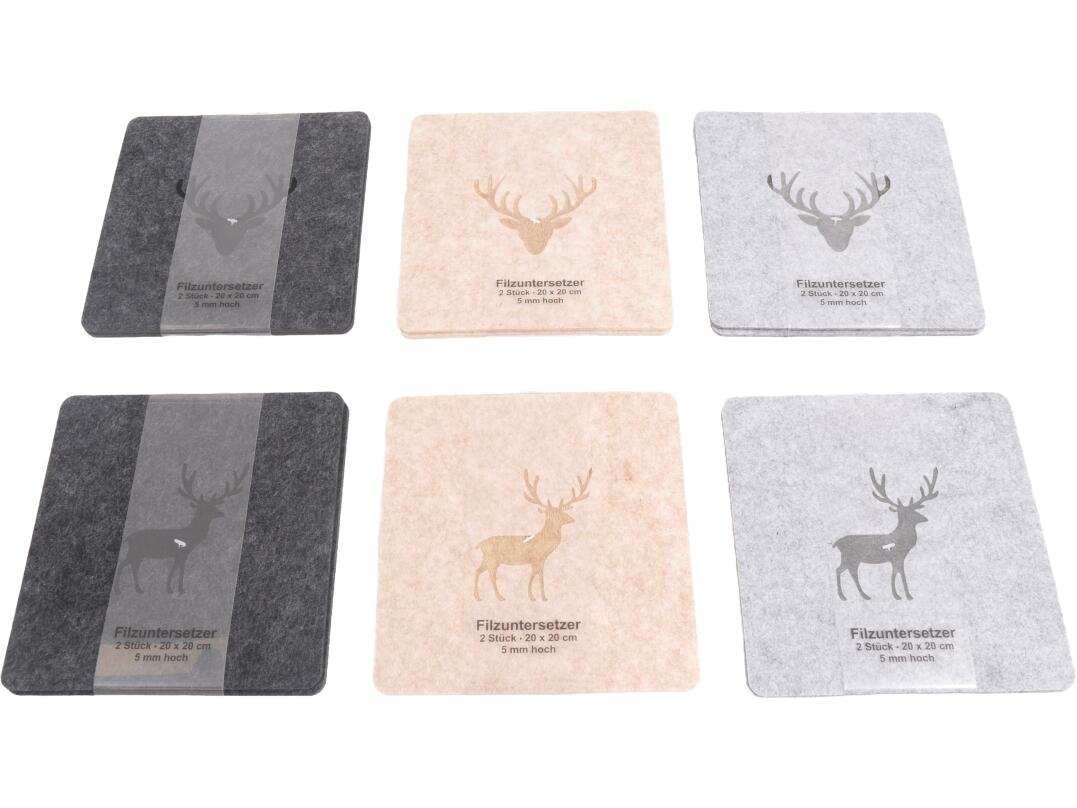 Filzuntersetzer 2er 20 x 20cm Stärke 5mm VE 96