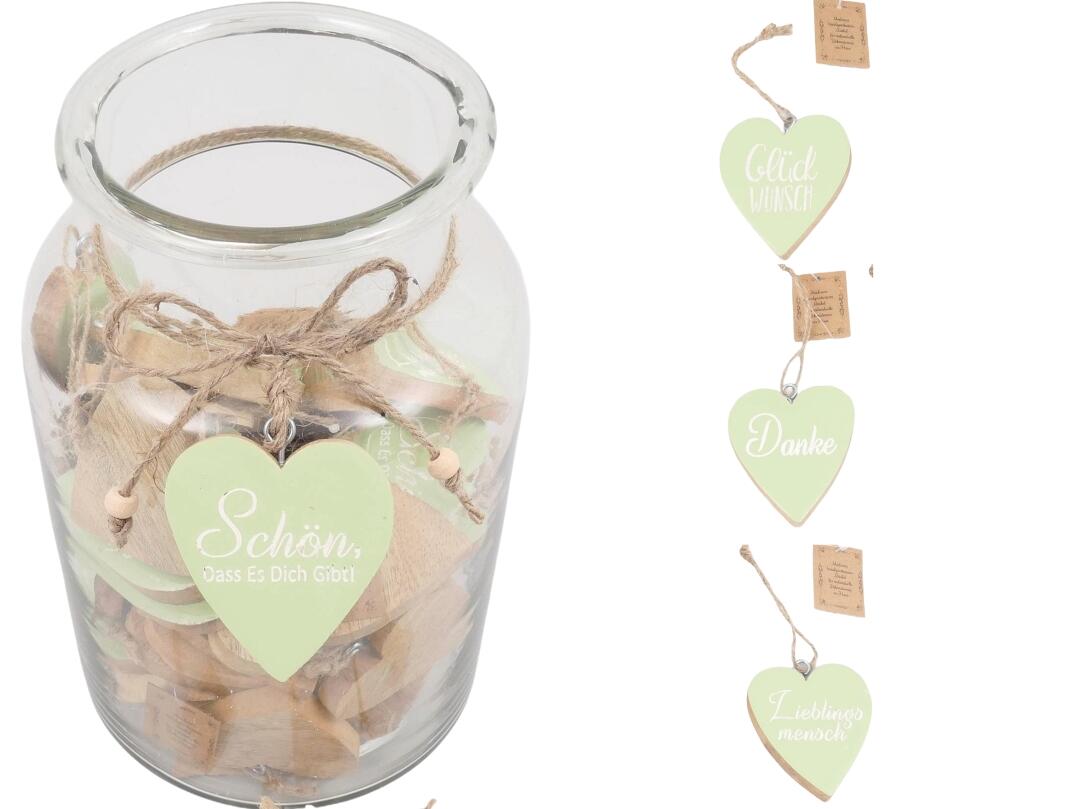 Herz aus Holz zum hängen in Glas VE 96