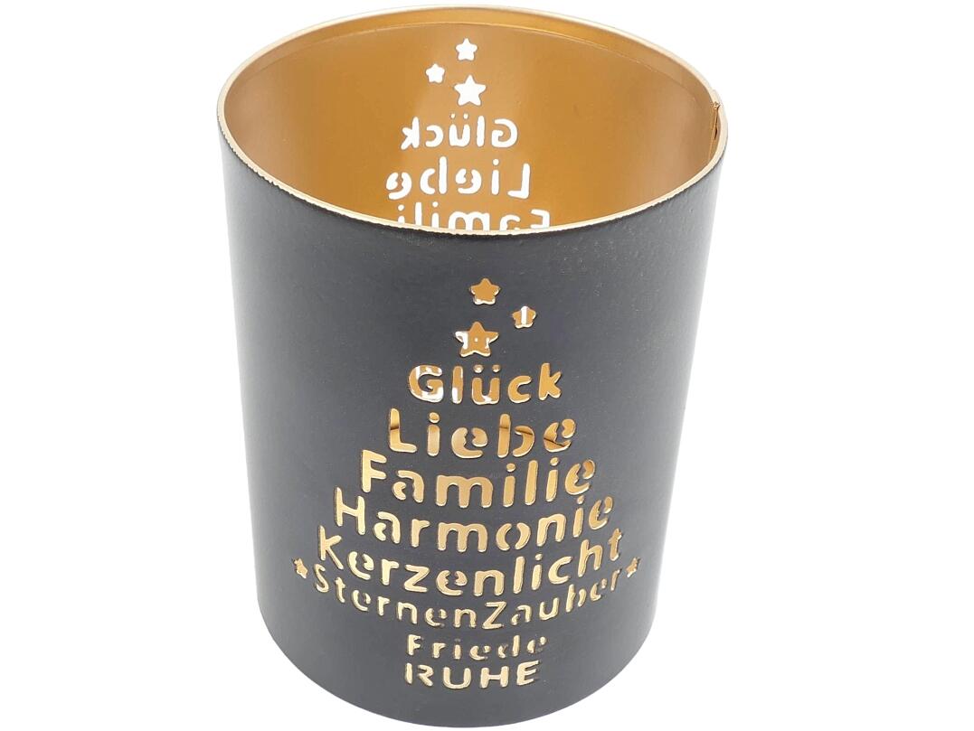 Windlicht Schrift schwarz VE 48