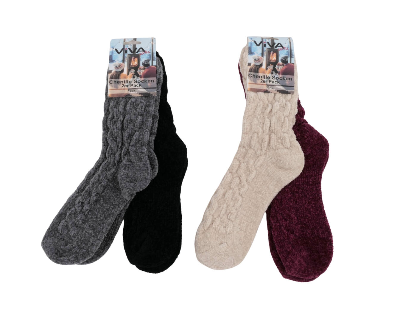 Da. Chenille Socken 2er 35/38 - 39/42 VE 12